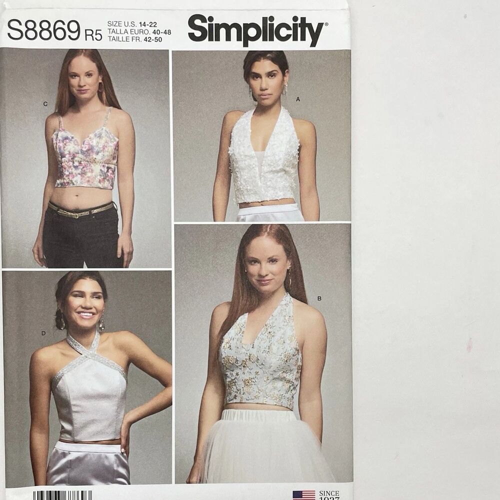 Simplicity S8869 Sewing Pattern Misses Lined Crop Halter Tops Size 14-22 R5 UNCU